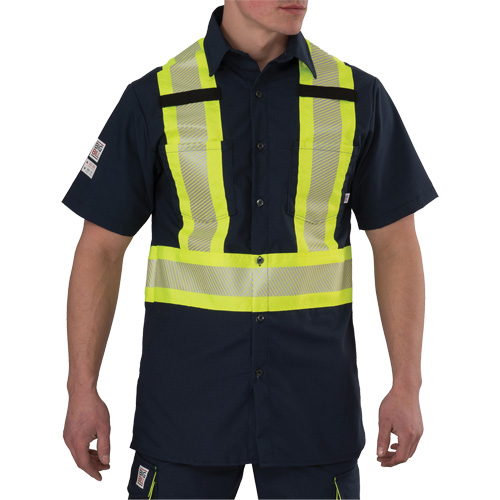 Ripstop High Visibility Short Sleeved Shirt, Polyester, Medium (Tall), Navy Blue OSI Industrial Sales