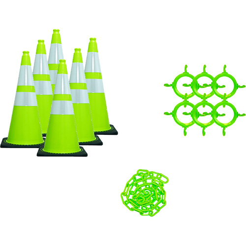 Traffic Cone & Chain Kit, 28", Green, 4" & 6" Reflective Collar(s) OSI Industrial Sales