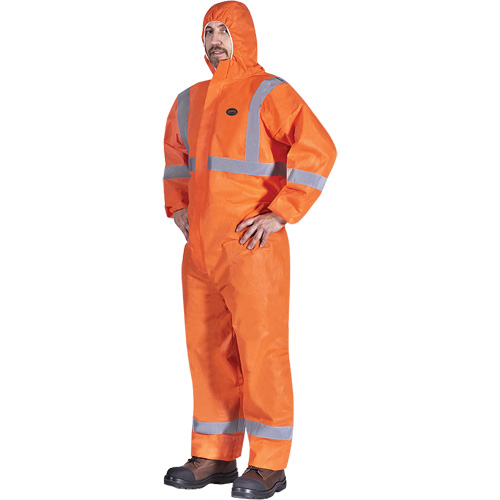 2077 Hooded Coveralls with Reflective Tape, Small, Orange, SMS OSI Industrial Sales