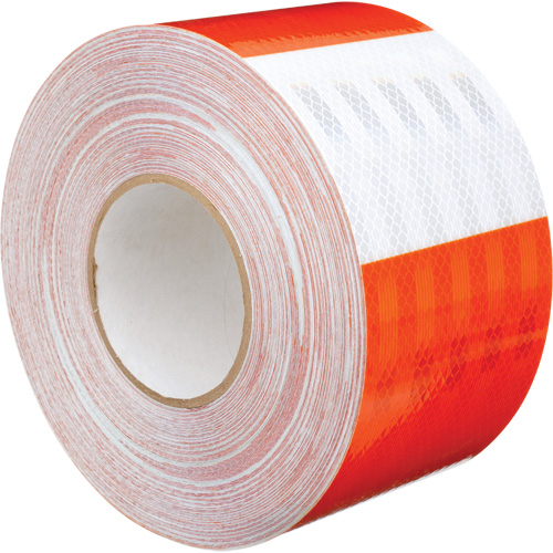 High Intensity Prismatic Grade Barricade Sheeting, 4" W x 150' L, 19 mils, Orange and White OSI Industrial Sales