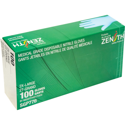 Puncture-Resistant Medical-Grade Disposable Gloves, 2X-Large, Nitrile, 4.5-mil, Powder-Free, Blue, Class 2 OSI Industrial Sales