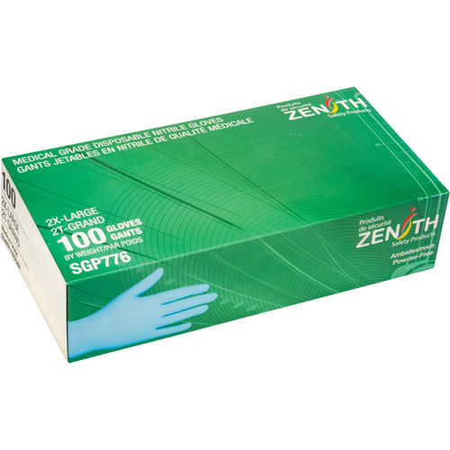 Puncture-Resistant Medical-Grade Disposable Gloves, 2X-Large, Nitrile, 4.5-mil, Powder-Free, Blue, Class 2 OSI Industrial Sales