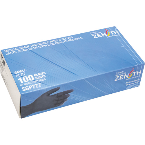 Puncture-Resistant Medical-Grade Disposable Gloves, Small, Nitrile, 5-mil, Powder-Free, Black, Class 2 OSI Industrial Sales
