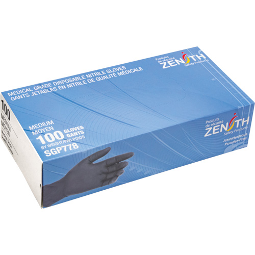 Gants jetables de calibre m&eacute;dical r&eacute;sistants &agrave; la perforation, Moyen, Nitrile, 5 mils, Sans poudre, Noir, Classe 2 OSI Industrial Sales