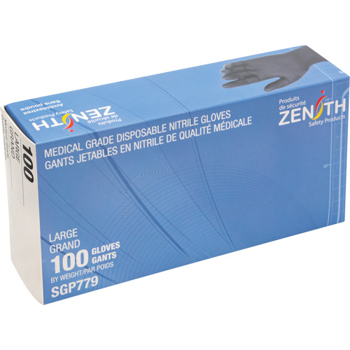 Puncture-Resistant Medical-Grade Disposable Gloves, Large, Nitrile, 5-mil, Powder-Free, Black, Class 2 OSI Industrial Sales