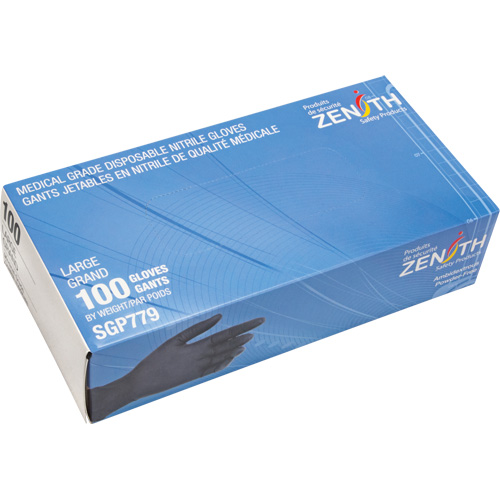 Puncture-Resistant Medical-Grade Disposable Gloves, Large, Nitrile, 5-mil, Powder-Free, Black, Class 2 OSI Industrial Sales