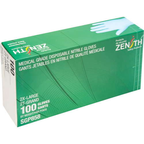 Gants jetables de calibre m&eacute;dical r&eacute;sistants &agrave; la perforation, 2T-Grand, Nitrile, 3,5 mils, Sans poudre, Bleu, Classe 2 OSI Industrial Sales