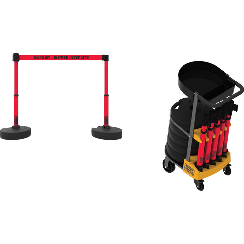 Plus Portable Barrier System Cart Package with Tray, 75' L, Metal/Plastic, Red OSI Industrial Sales