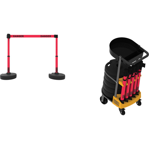 Plus Portable Barrier System Cart Package with Tray, 75' L, Metal/Plastic, Red OSI Industrial Sales