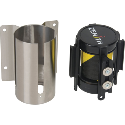 Wall Mount Barrier with Magnetic Tape, Steel, Screw Mount, 7', Black and Yellow Tape OSI Industrial Sales