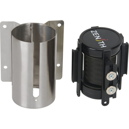 Barri&egrave;re &agrave; fixation murale avec ruban magn&eacute;tique, Acier, Fixation par vis, 7', Ruban Noir OSI Industrial Sales