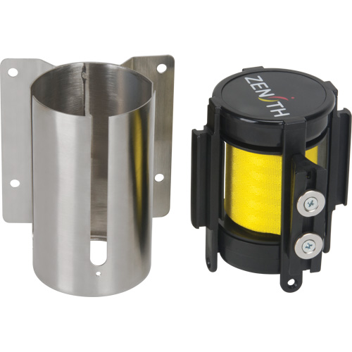 Wall Mount Barrier with Magnetic Tape, Steel, Screw Mount, 7', Yellow Tape OSI Industrial Sales