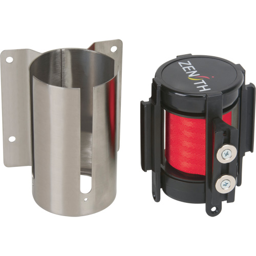 Barri&egrave;re &agrave; fixation murale avec ruban magn&eacute;tique, Acier, Fixation par vis, 7', Ruban Rouge OSI Industrial Sales