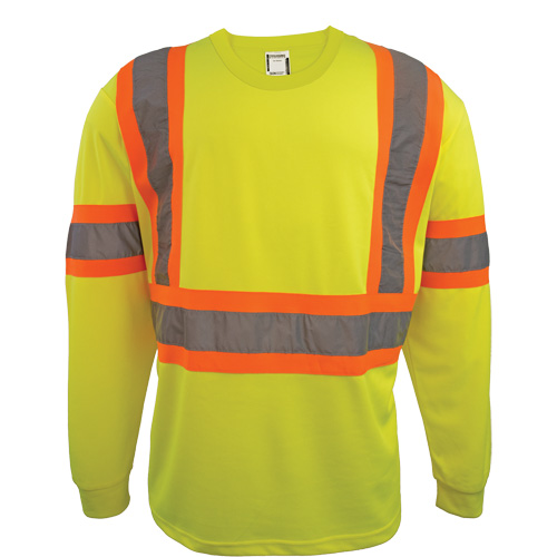 Chemise de s&eacute;curit&eacute; &agrave; manches longues, Polyester, 2T-Grand, Jaune lime haute visibilit&eacute; OSI Industrial Sales