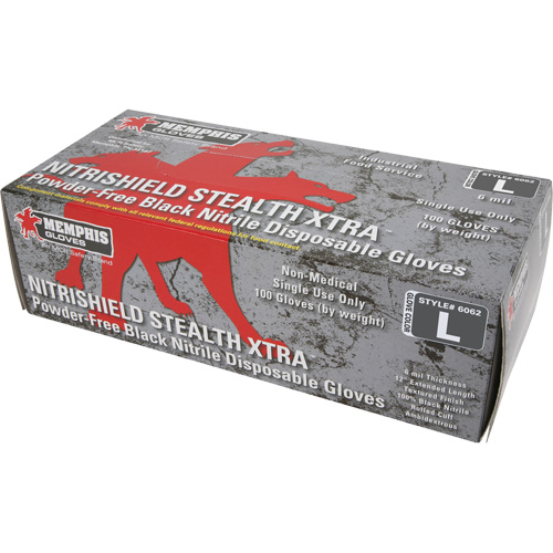 Gants jetables NitriShield Stealth Extra, Grand, Nitrile, 6 mils, Sans poudre, Noir OSI Industrial Sales