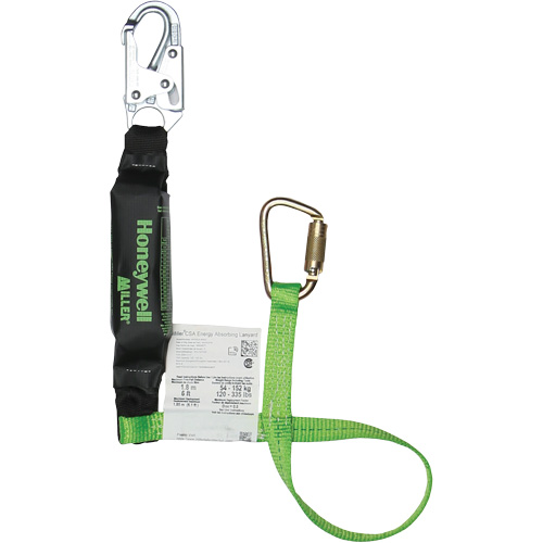 Miller&reg; HP Shock-Absorbing Lanyard, 4', Carabiner Center, Locking Snap Hook Leg Ends, Polyester OSI Industrial Sales