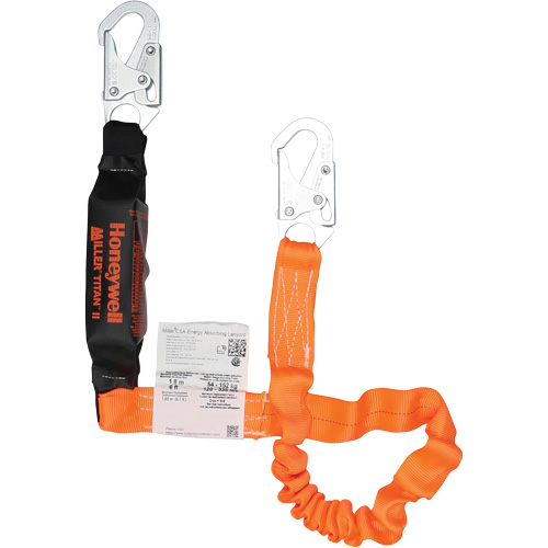 Titan Energy-Absorbing Lanyard, 6', Locking Snap Hook Center, Locking Snap Hook Leg Ends, Polyester OSI Industrial Sales