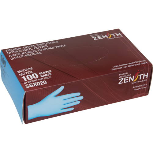 Gants tactiles jetables de calibre m&eacute;dical, Petit, Nitrile/vinyle, 4,5 mils, Sans poudre, Bleu, Classe 2 OSI Industrial Sales