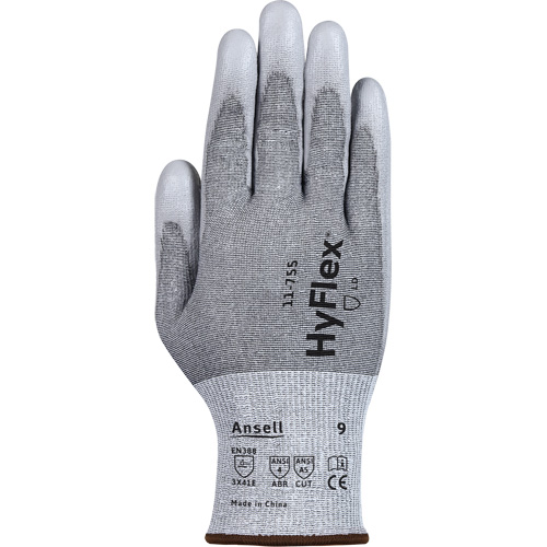 Gants r&eacute;sistants aux coupures 11-755  Hyflex, Taille 6, Calibre 18, Rev&ecirc;tement Polyur&eacute;thane, Enveloppe en Polyester/PEHP/Tungst&egrave;ne/Spandex, ASTM ANSI niveau A5/EN 388 niveau E OSI Industrial Sales