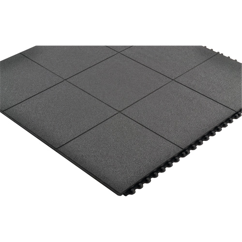 Tapis antifatigue &agrave; imbrication Cushion-Ease, Rugueux, 3' x 3' x 3/4", Noir, Caoutchouc naturel OSI Industrial Sales
