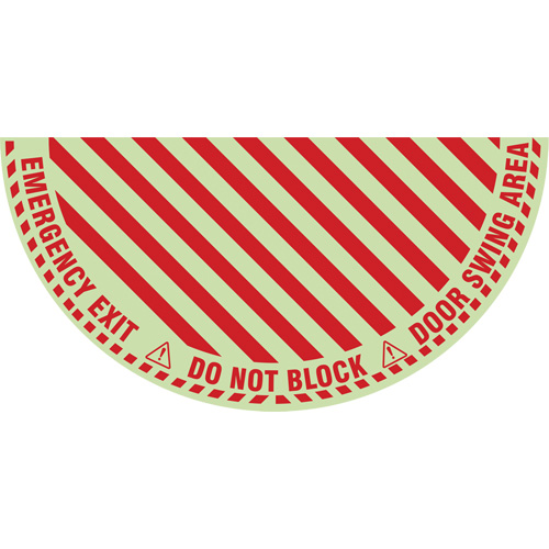 Signalisation au sol ?Emergency Exit? (sortie de secours) pour porte battante en demi-cercle, Adh&eacute;sif, Anglais avec pictogramme OSI Industrial Sales