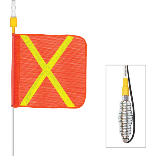 Tiges de s&eacute;curit&eacute; tout-temps de s&eacute;rie lourde avec lumi&egrave;re DEL constante Safety Whip, Fixation Ressort, Hauteur 3', Orange avec X r&eacute;fl&eacute;chissant OSI Industrial Sales