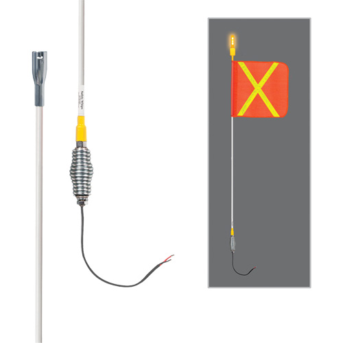 Tiges de s&eacute;curit&eacute; tout-temps de s&eacute;rie lourde avec lumi&egrave;re DEL constante Safety Whip, Fixation Ressort, Hauteur 3', Orange avec X r&eacute;fl&eacute;chissant OSI Industrial Sales