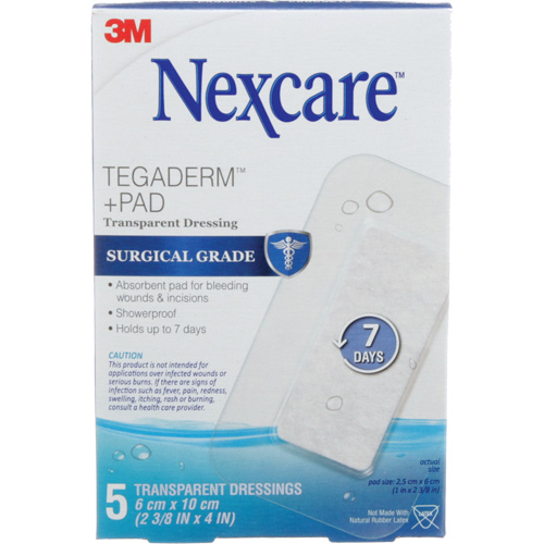 Pansement + tampon transparent Nexcare Tegaderm, Rectangulaire/carr&eacute;e, 4", Plastique, St&eacute;rile OSI Industrial Sales