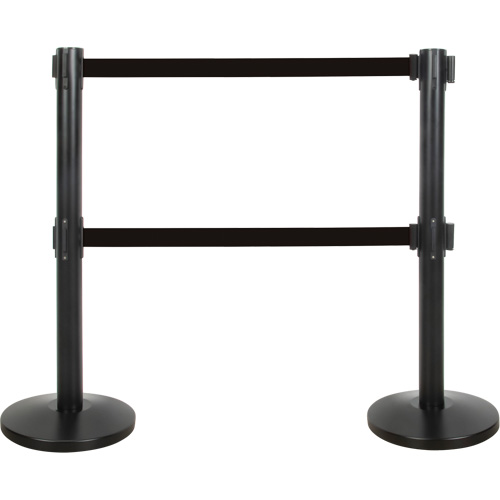 Barri&egrave;re pour le contr&ocirc;le des foules &agrave; courroie double, Acier, 35" h, Ruban Noir, Longueur du ruban 7' OSI Industrial Sales