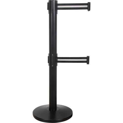 Dual Belt Crowd Control Barrier, Steel, 35" H, Black/White Tape, 7' Tape Length OSI Industrial Sales