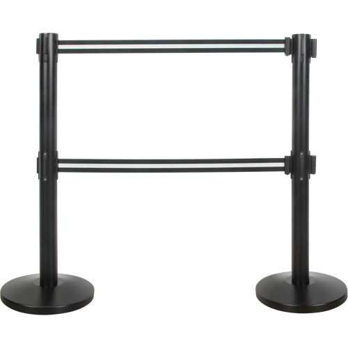 Dual Belt Crowd Control Barrier, Steel, 35" H, Black/White Tape, 7' Tape Length OSI Industrial Sales