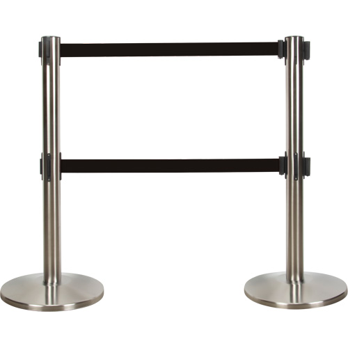Barri&egrave;re pour le contr&ocirc;le des foules &agrave; courroie double, Acier, 35" h, Ruban Noir, Longueur du ruban 7' OSI Industrial Sales