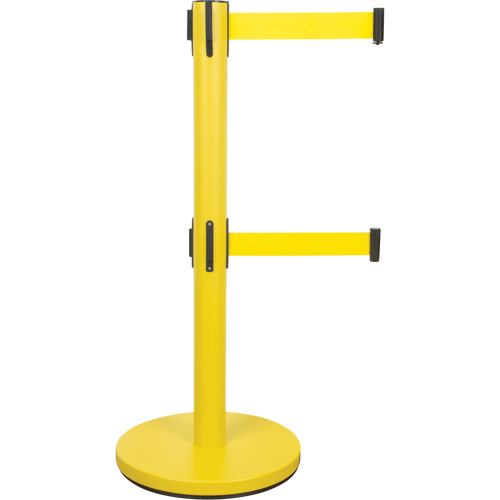 Dual Belt Crowd Control Barrier, Steel, 35" H, Yellow Tape, 7' Tape Length OSI Industrial Sales