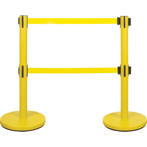 Dual Belt Crowd Control Barrier, Steel, 35" H, Yellow Tape, 7' Tape Length OSI Industrial Sales