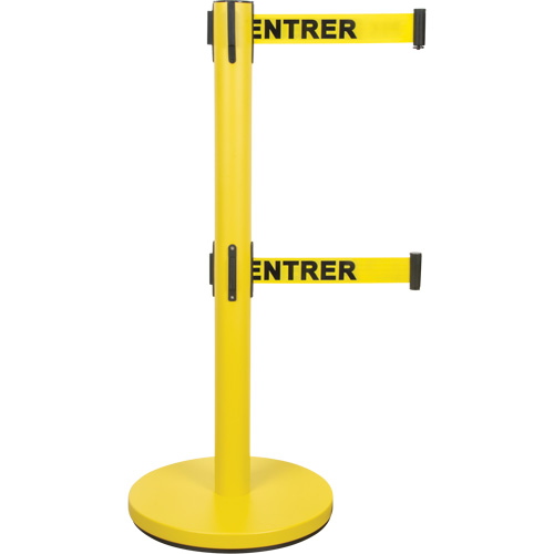 Dual Belt Crowd Control Barrier, Steel, 35" H, Yellow Tape, 7' Tape Length OSI Industrial Sales