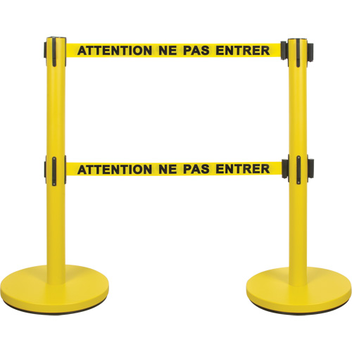 Dual Belt Crowd Control Barrier, Steel, 35" H, Yellow Tape, 7' Tape Length OSI Industrial Sales