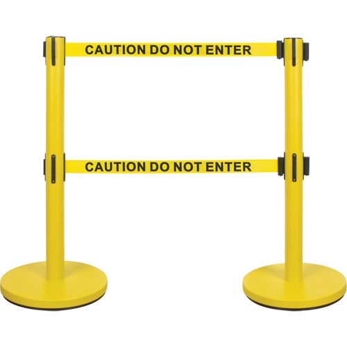 Barri&egrave;re pour le contr&ocirc;le des foules &agrave; courroie double, Acier, 35" h, Ruban Jaune, Longueur du ruban 7' OSI Industrial Sales