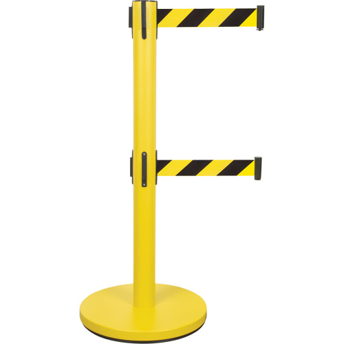 Dual Belt Crowd Control Barrier, Steel, 35" H, Black/Yellow Tape, 7' Tape Length OSI Industrial Sales
