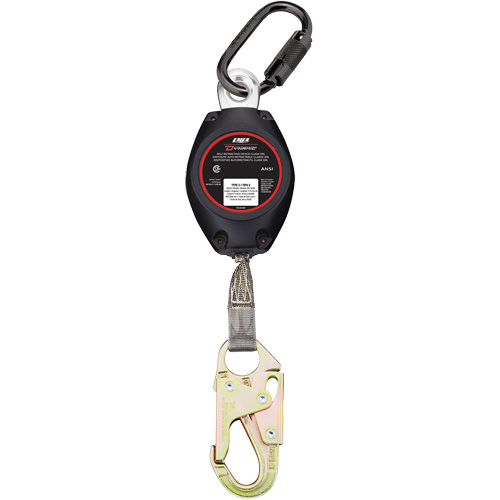Cordage de s&eacute;curit&eacute; autor&eacute;tractable avec petit mousqueton Dynamic, 11', Polyester, Pivotant OSI Industrial Sales