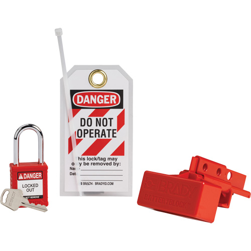 Dispositif de cadenassage pour connecteurs dalimentation de chariot &eacute;l&eacute;vateur BatteryBlock avec cadenas de s&eacute;curit&eacute; en nylon, Ensemble &eacute;lectrique, 3 composants compris OSI Industrial Sales