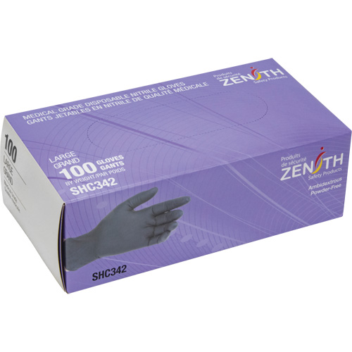 Gants jetables de calibre m&eacute;dical, Grand, Nitrile, 6 mils, Sans poudre, Noir, Classe 2 OSI Industrial Sales