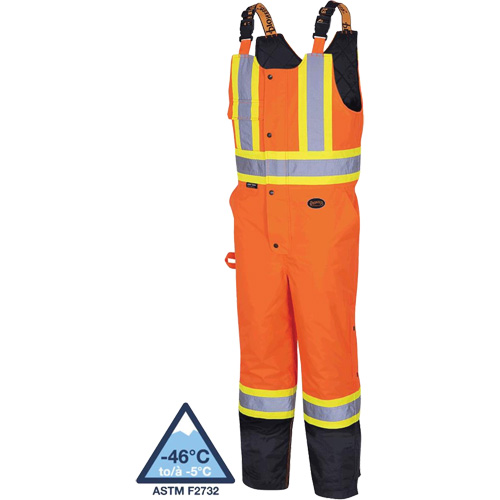 5040BB Waterproof Quilted Bib Pants, Polyester, X-Small, Black/High Visibility Orange OSI Industrial Sales