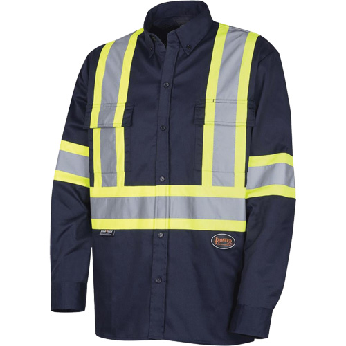 4414 Button-Down Work Shirt, Poly-Cotton, Small, Navy Blue OSI Industrial Sales
