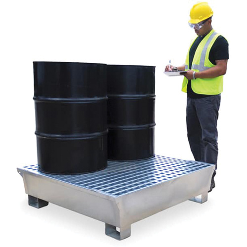 Ultra-Spill Pallet en acier, 4 barils, Capacit&eacute; de d&eacute;versement 68 gal. US, 49,1" x 47,1" x 10,9" OSI Industrial Sales