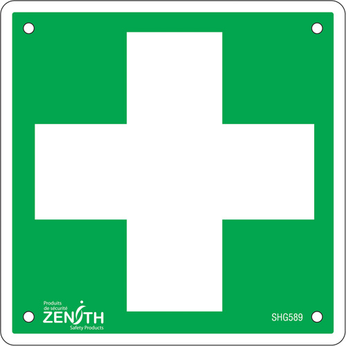 Enseigne premiers soins, 6" x 6", Aluminium, Pictogramme OSI Industrial Sales