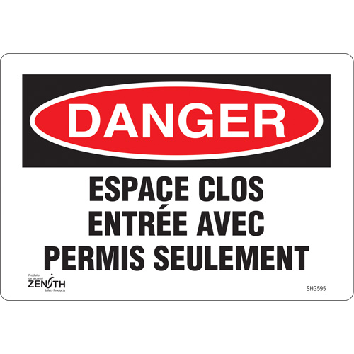 "Espace clos" Sign, 7" x 10", Vinyl, French OSI Industrial Sales