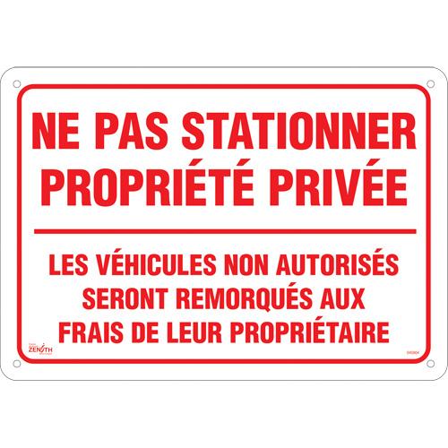 Enseigne  Ne pas stationner propri&eacute;t&eacute; priv&eacute;e , 14" x 20", Aluminium, Français OSI Industrial Sales