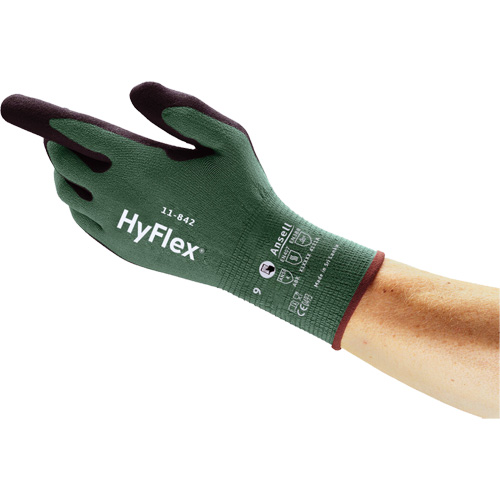 HyFlex&reg; 11-842 Sustainable Multi-Purpose Gloves, 5, Foam Nitrile Coating, 15 Gauge, Nylon Shell OSI Industrial Sales