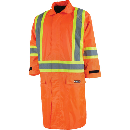 Long Rain Jacket with Detachable Hood, Nylon/PVC, Small, High Visibility Orange OSI Industrial Sales