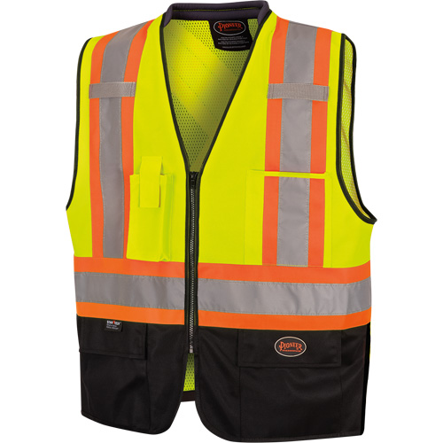 6895 Veste de s&eacute;curit&eacute; haute visibilit&eacute; bicolore avec fermeture &agrave; glissi&egrave;re sur tout le devant, Noir/Jaune lime haute visibilit&eacute;, 2T-Grand/3T-Grand, Polyester OSI Industrial Sales